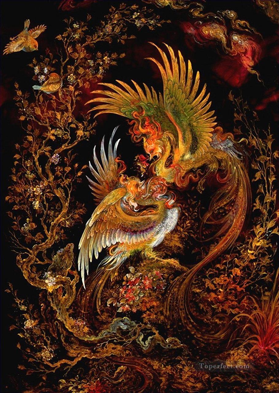 phoenix Persian Miniatures oiseaux Peintures à l'huile